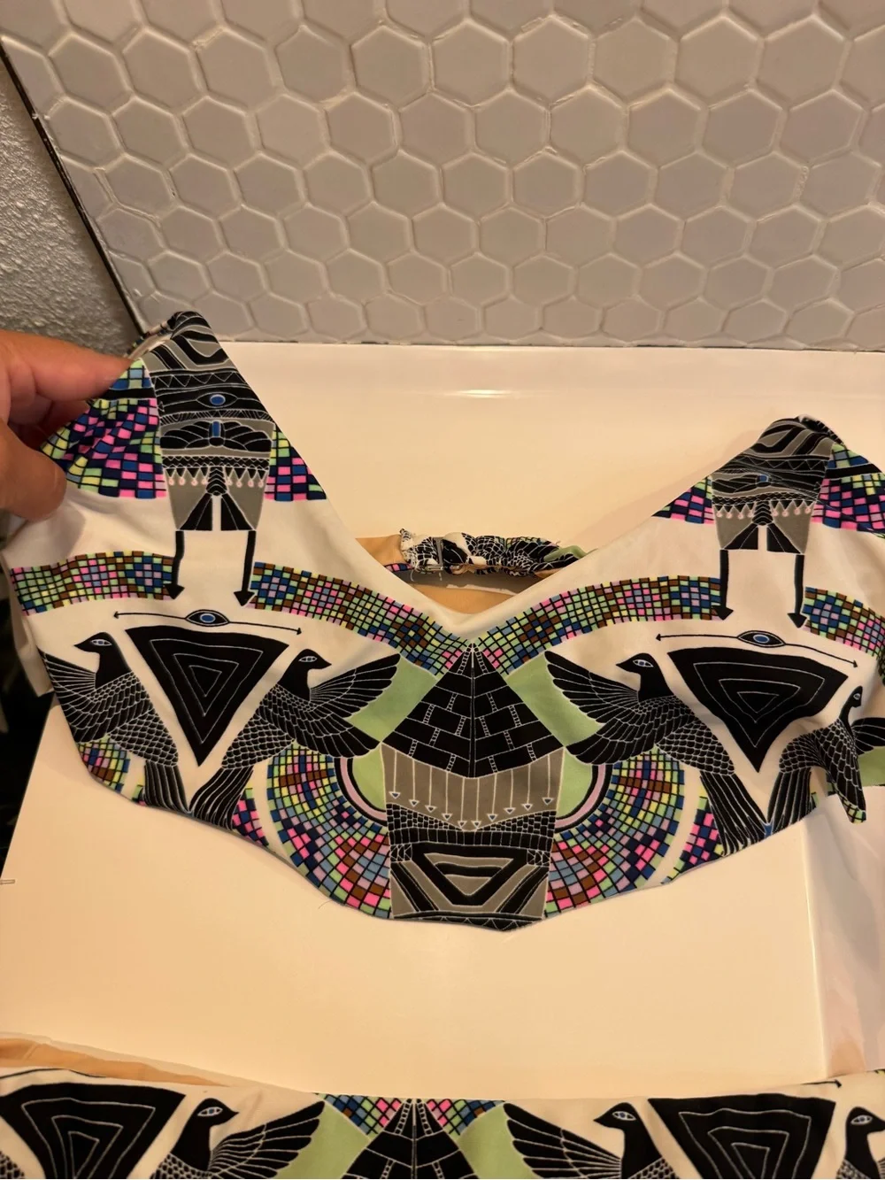 Mara Hoffman Y2K Low Rise Bottoms Pink Yellow Blue Geometric Flounce Bikini Set